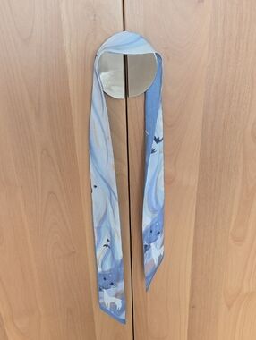 Blue Multicolor Silk Like Scarf Tie - Women Accessories, GUC, Unbranded
